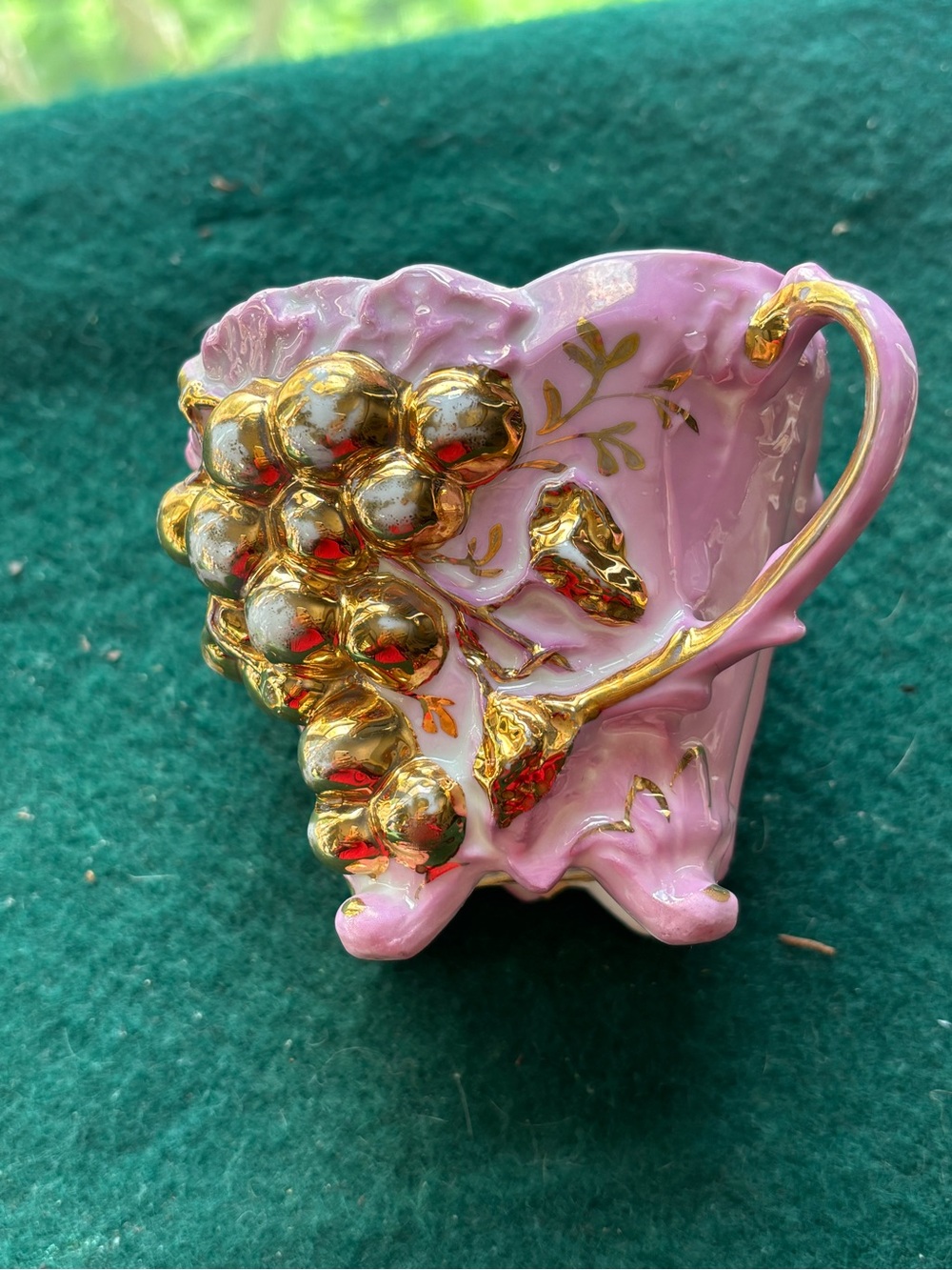 Ornate Pink Ceramic Grape Accent Vase with Gold Detail